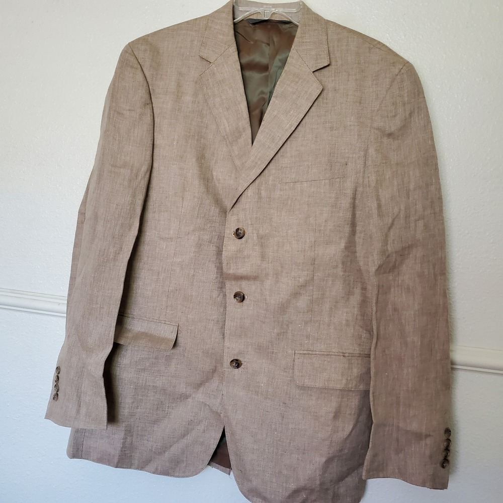 Sean John Mens Tan 100% Linen 3-Button Blazer Sport Coat Original Fit Large